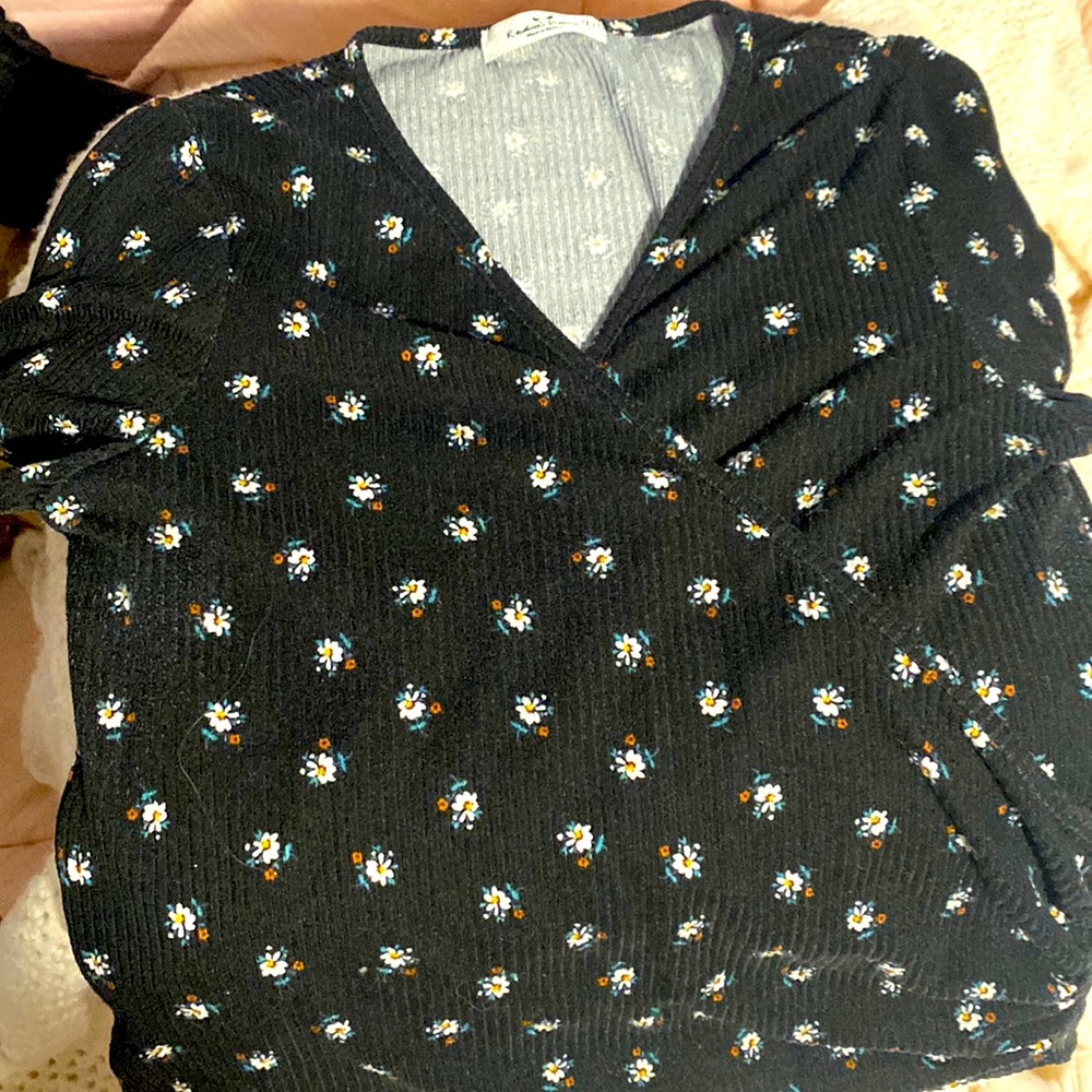 Black floral cross top